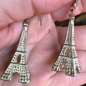 White and gold Eiffel Tower earrings